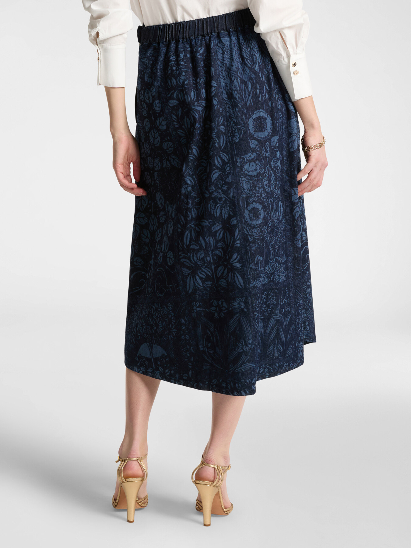 Midi-Rock aus gelasertem Denim image number 1