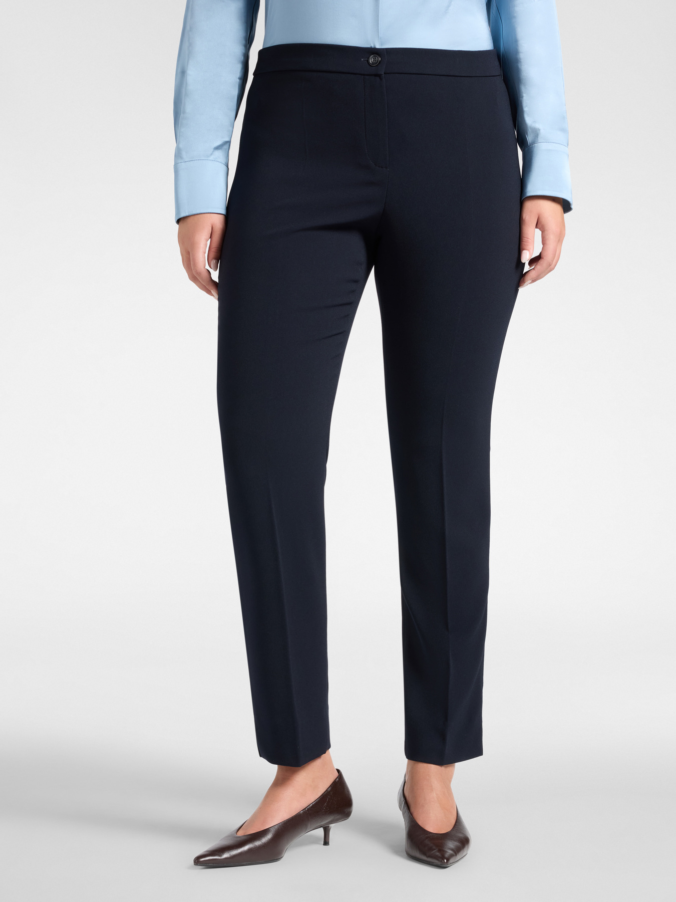 Slim-fit trousers in cotton-blend cr&ecirc;pe image number 2