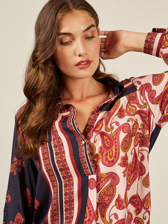 Elenamiro&nbsp;: Blouse &agrave; imprim&eacute; foulard Bleu_1