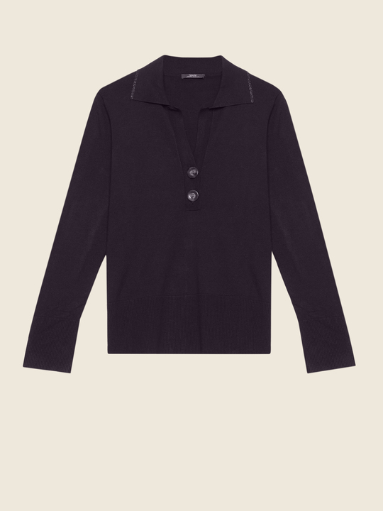 Elenamiro&nbsp;: Chandail avec col et boutons Bleu_1