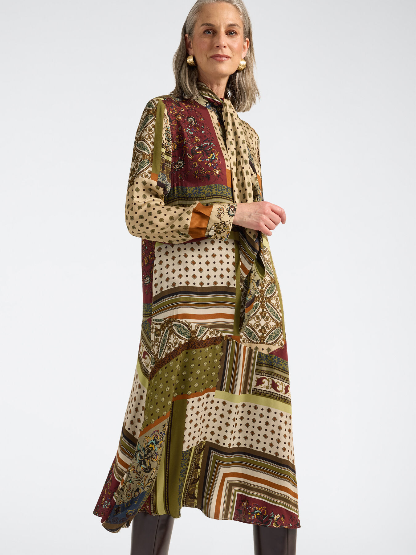 Long printed satin dress image number 0