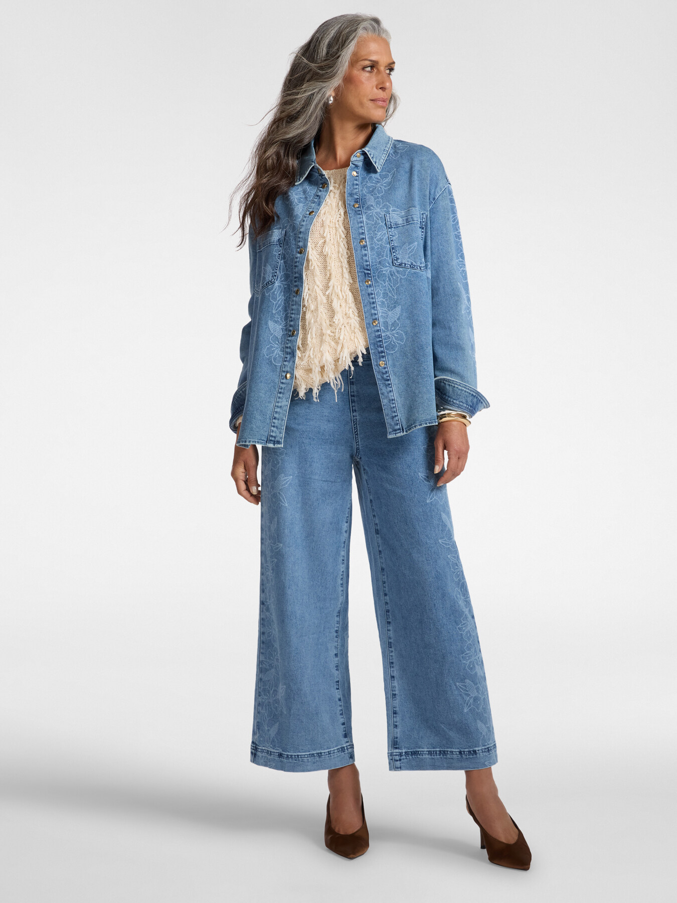 Jeans mit Blumenmuster und weitem Bein, "Wanda" image number 0
