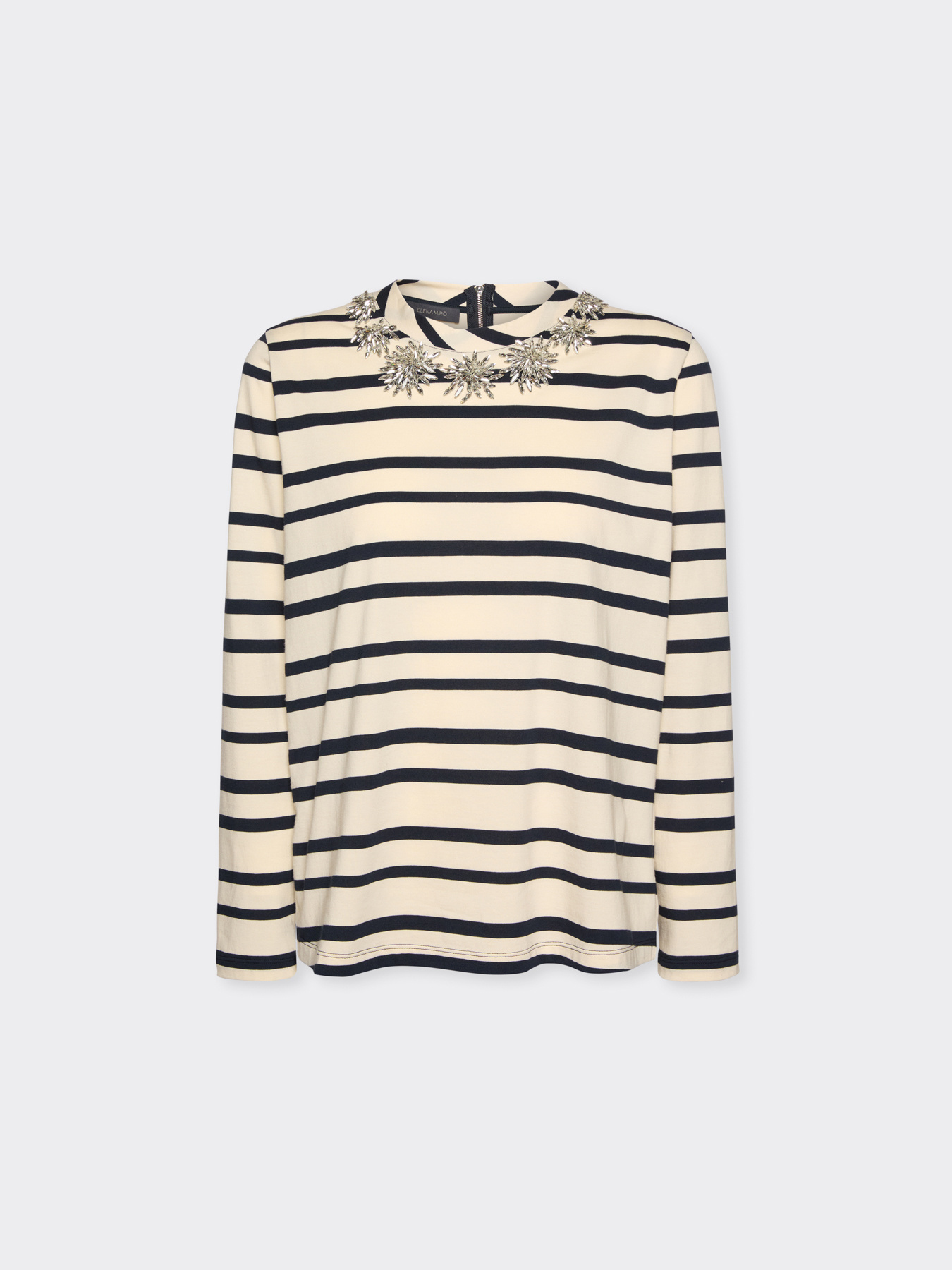 Striped t-shirt with floral embroidery image number 4