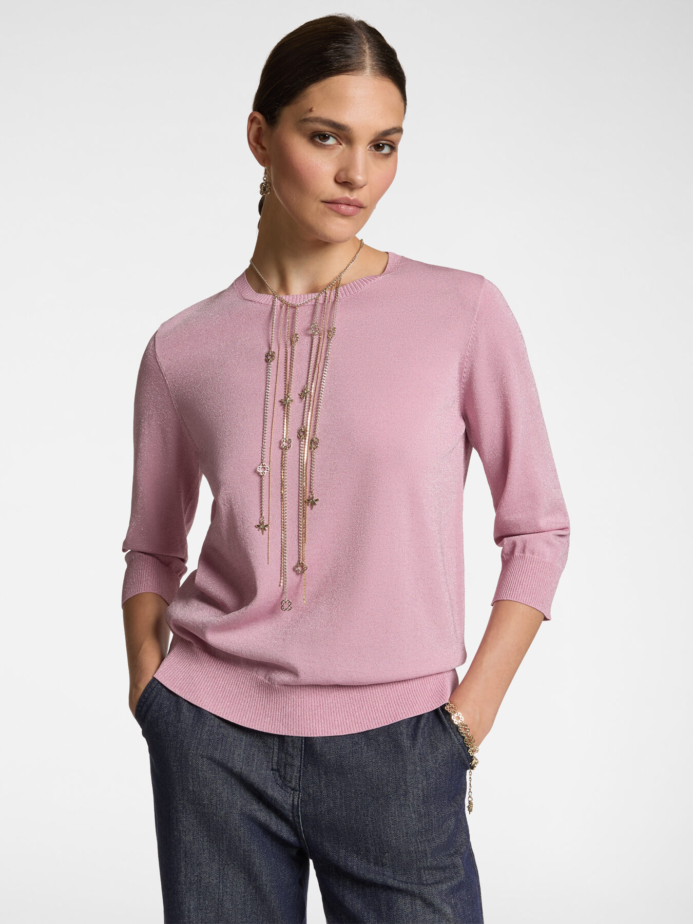 Lurex-Pullover mit Dreiviertel&auml;rmeln image number 0