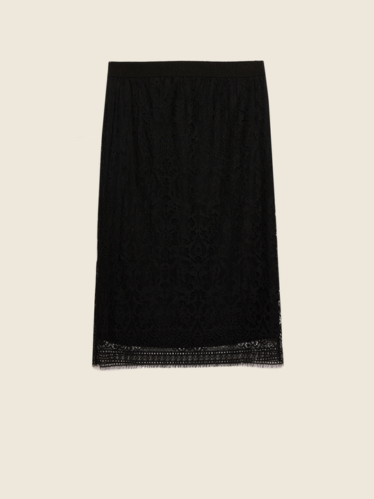 Elenamiro: Saia elegante de renda Preto_1