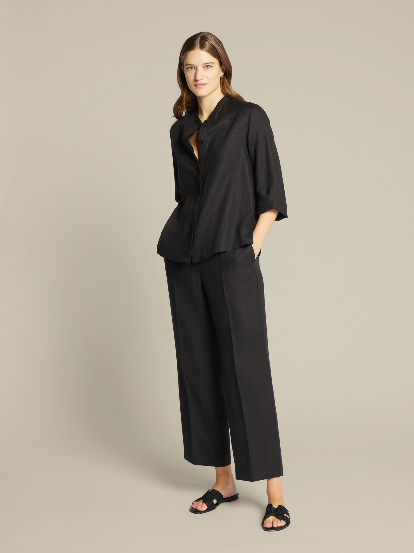 Straight-leg trousers made of pure linen image number 0