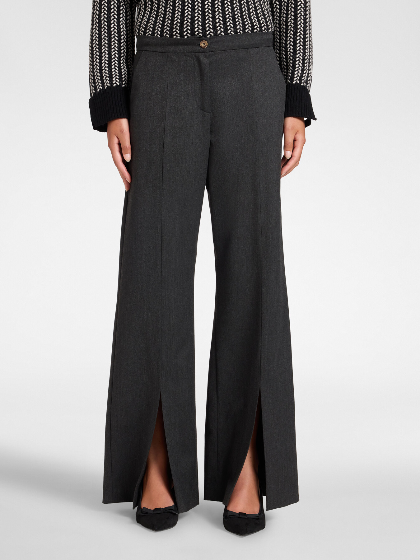 Flannel flare pants with slits image number 2