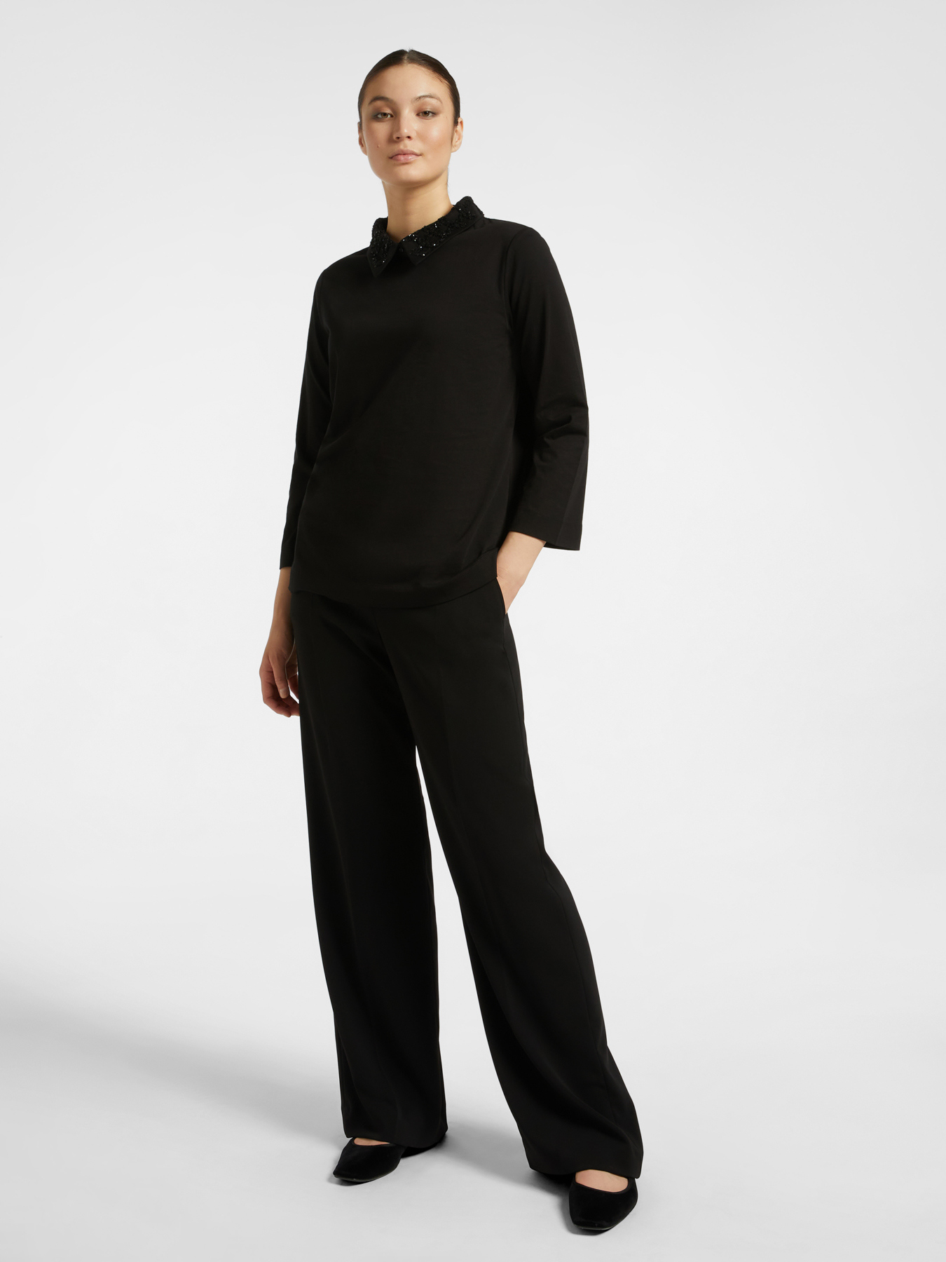 Maskulin geschnittene Hose aus Cady-Stretch image number 0