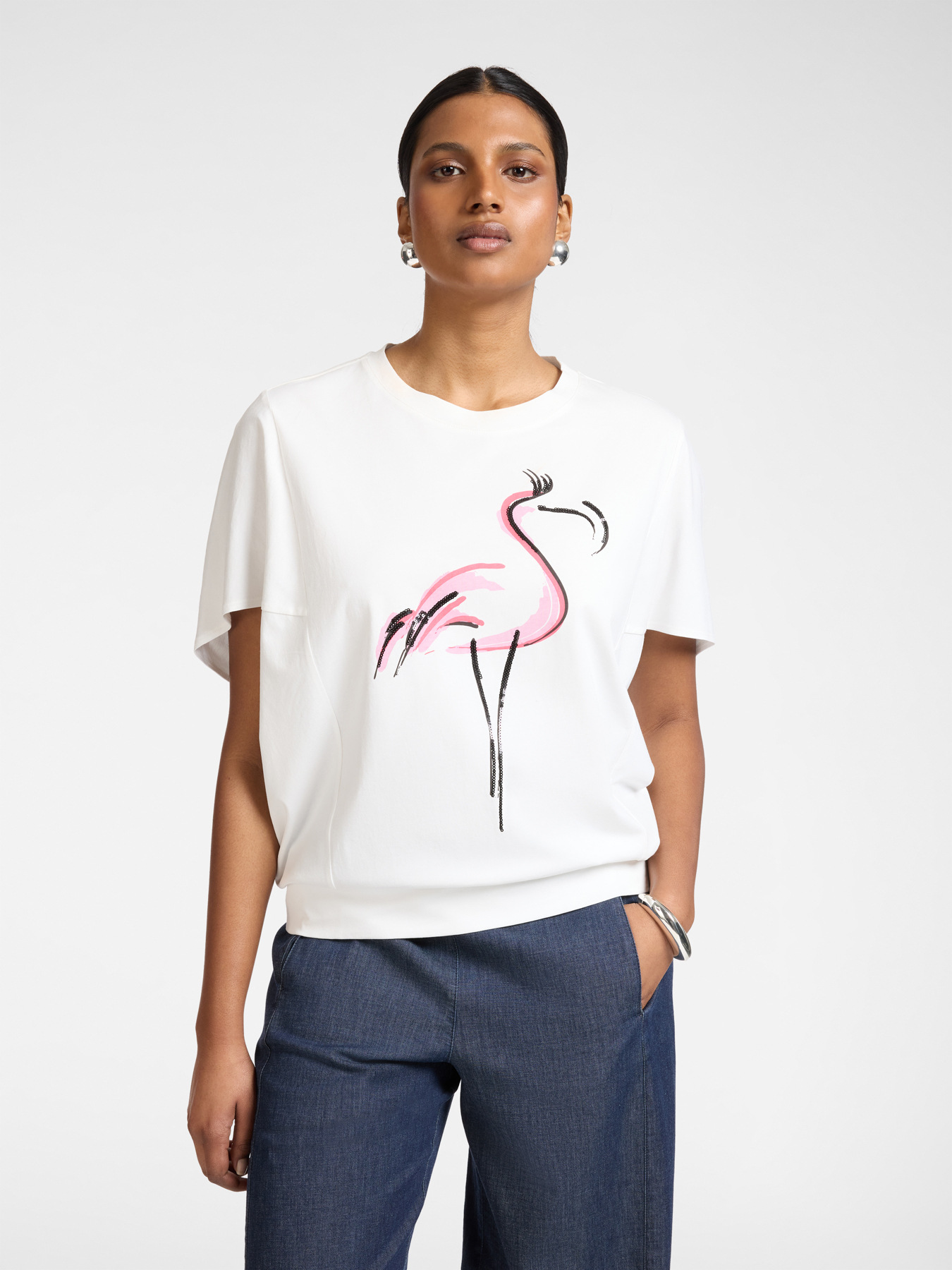 T-shirt in cotone stampata con strass image number 0
