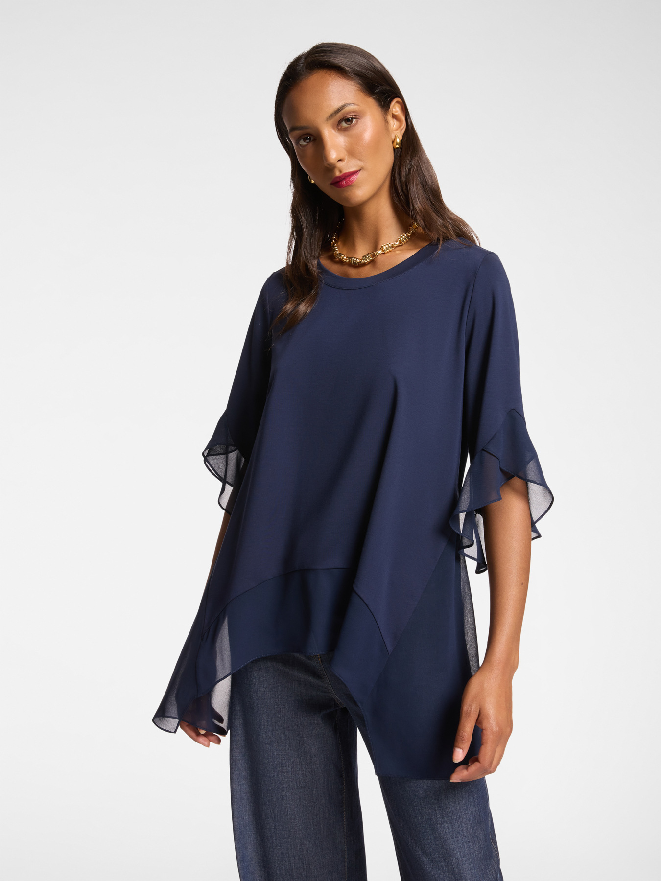 T-shirt avec bords en georgette image number 0