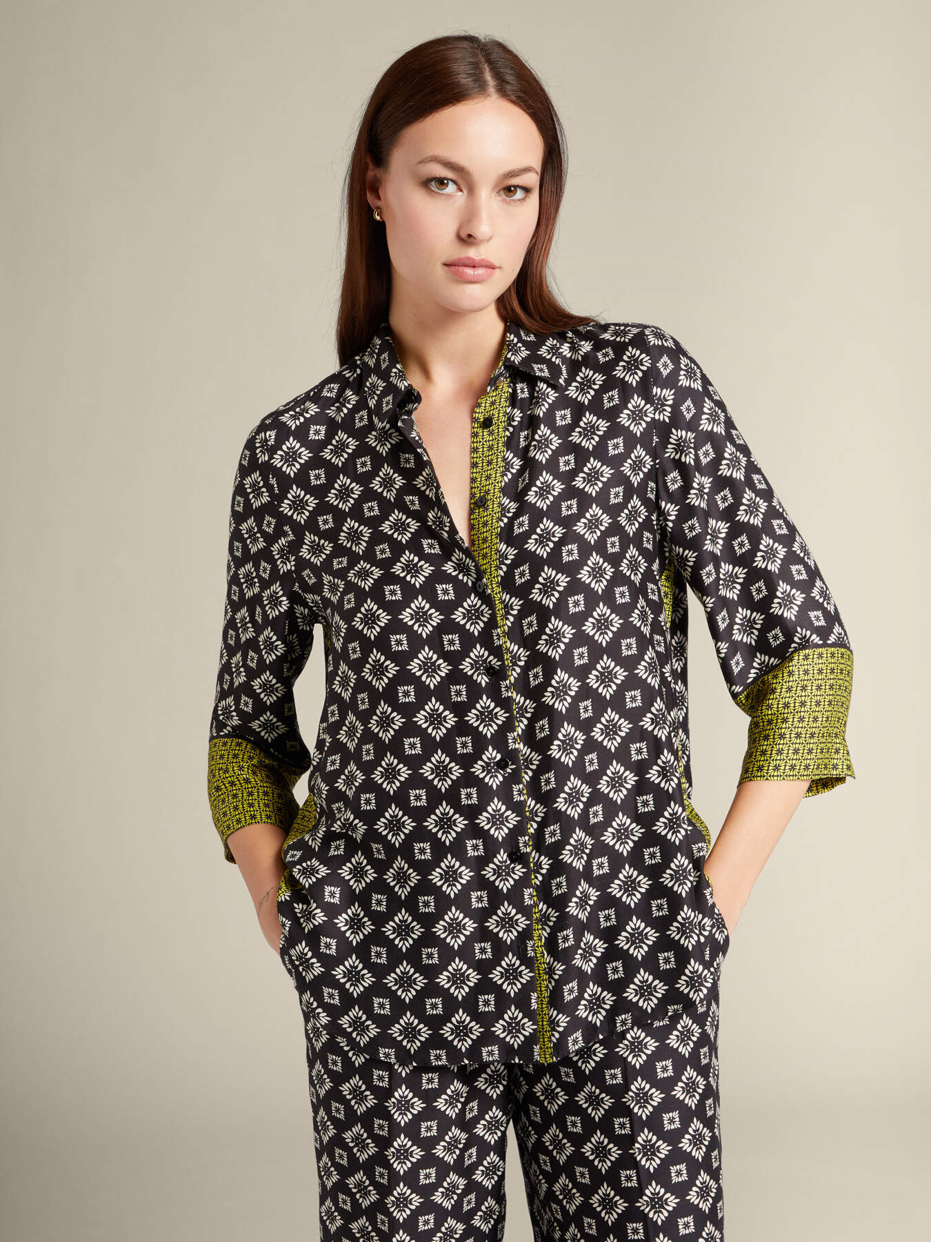 Printed shirt with trims image number 0