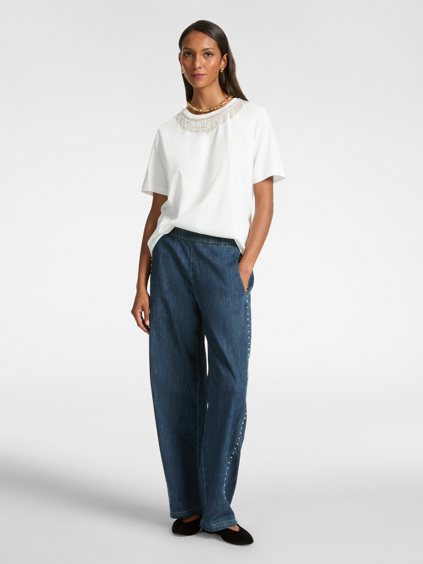 T-shirt con frange in strass image number 2