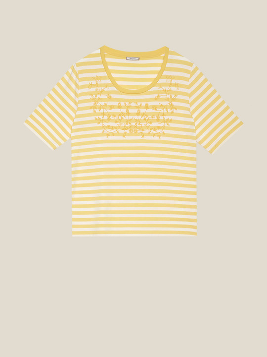 Elenamiro: T-shirt listada com bordado Amarelo_1