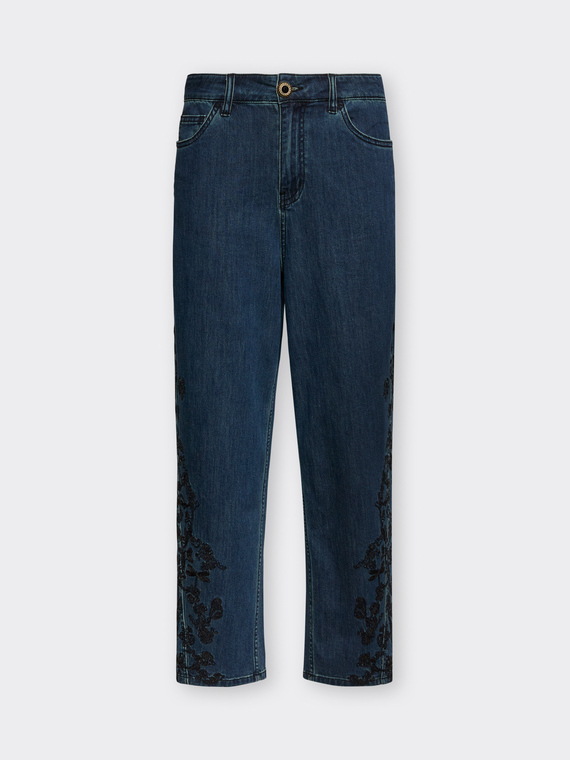 Jean regular en denim avec broderies florales