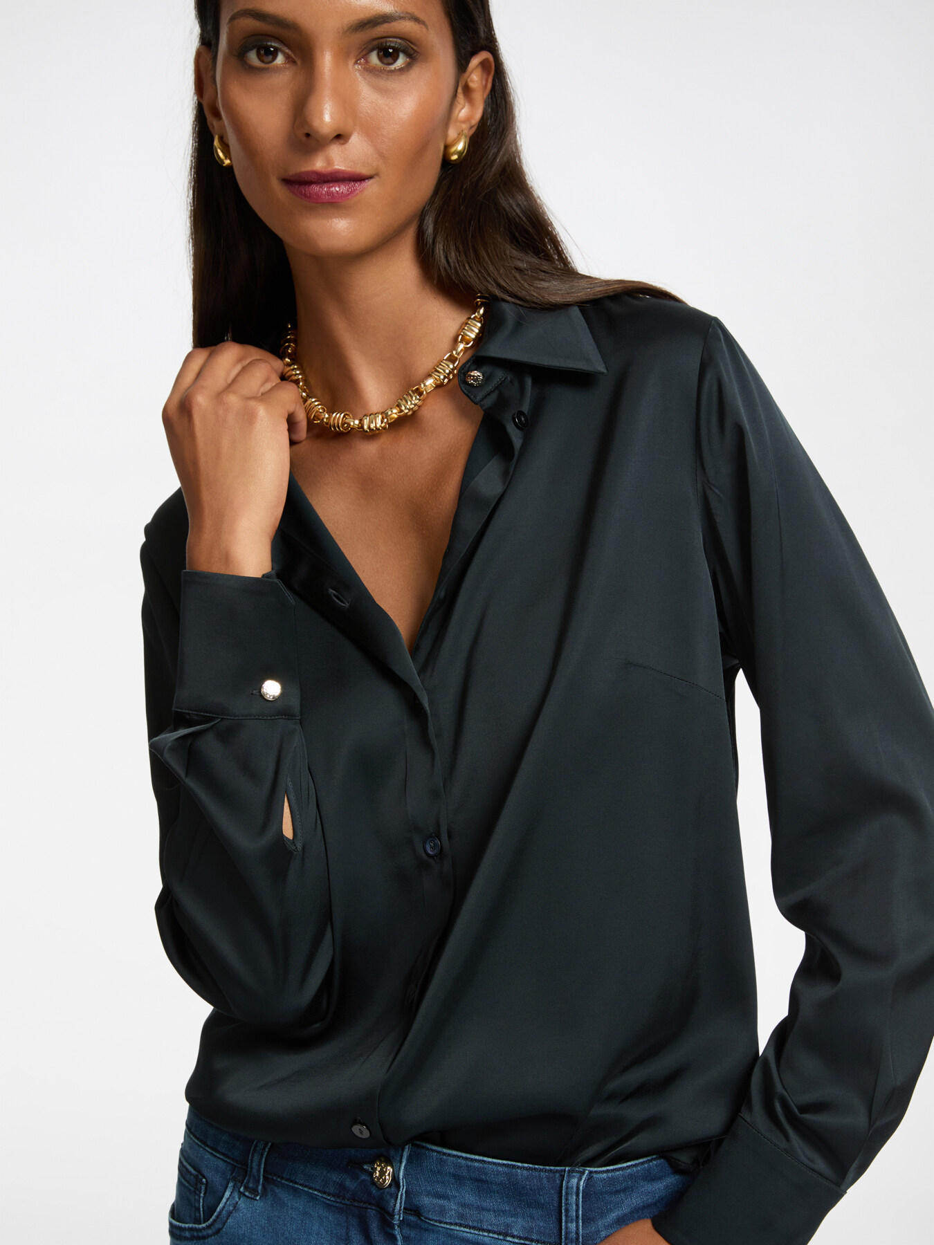 Stretch satin shirt image number 3