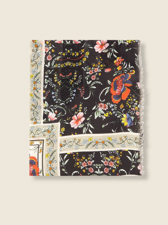 Elenamiro: Foulard em seta estampada Bege_1