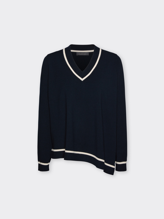 Camisola de malha assim&eacute;trica com perfis contrastantes