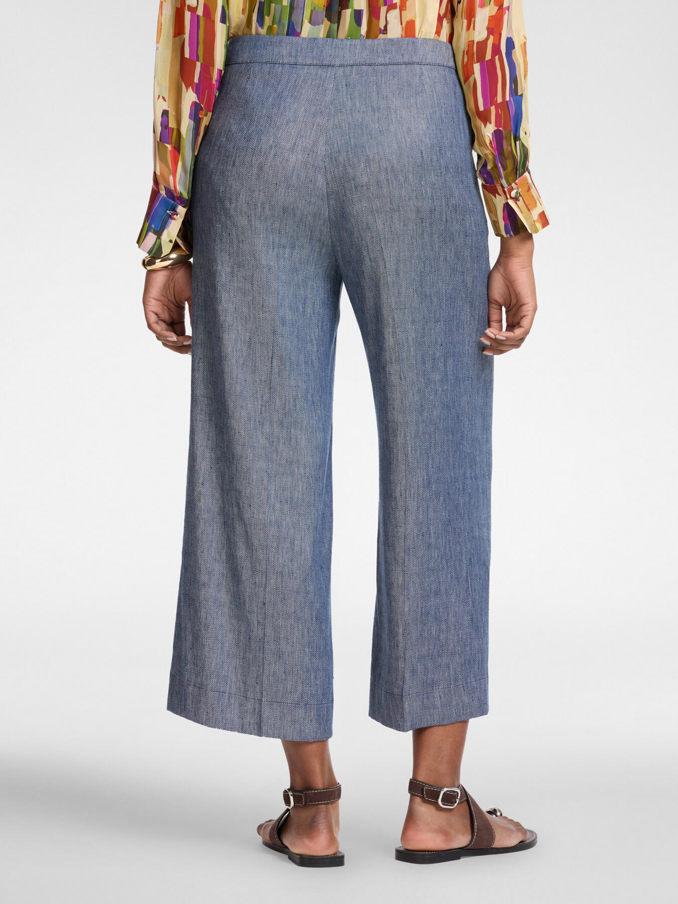 Pantalon court en lin effet denim image number 1
