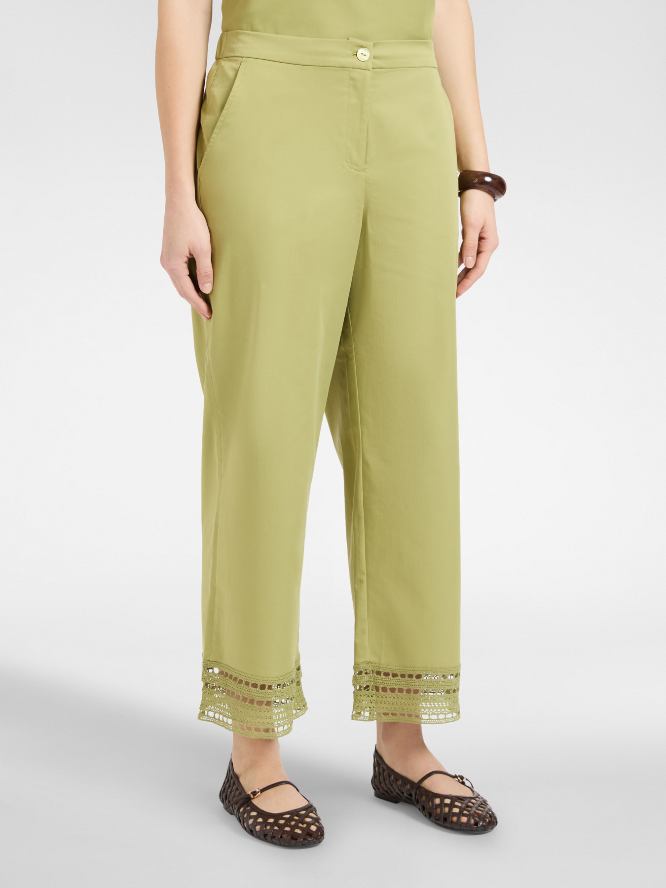 Mixed cotton trousers with lace image number 2