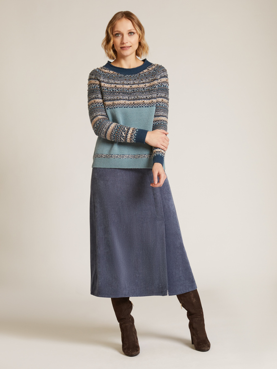 CASHMERE BLEND EMBROIDERED JACQUARD CREW-NECK
