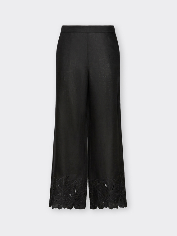 Linen trousers with embroidered edges